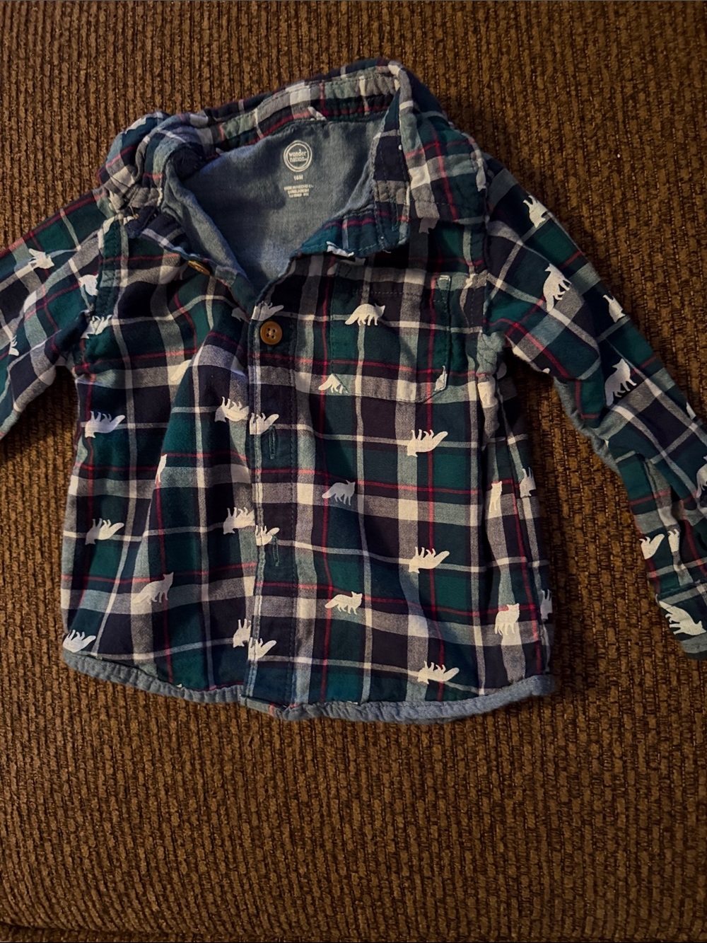 wonder nation Navy, Green & White Plaid Button-Down Shirt with Moose Motif